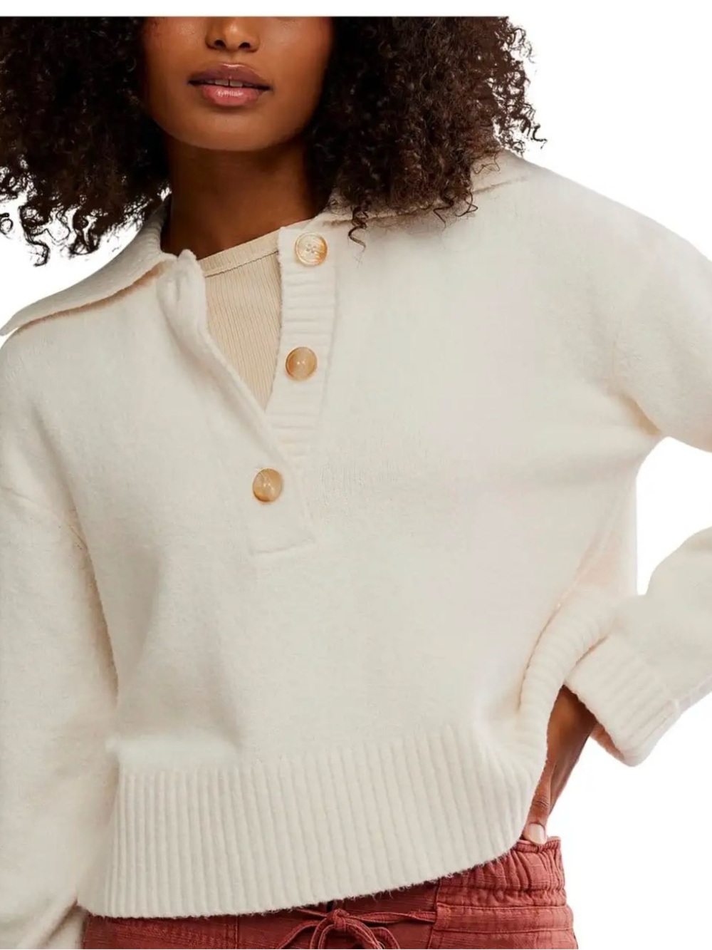 Free People Trading Up Polo Sweater in Ivory